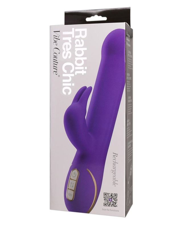 Фиолетовый вибратор со стимулятором клитора Rabbit Tres Chic - 23 см.