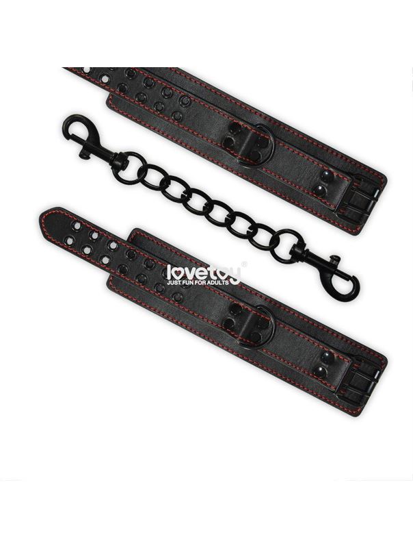 Черные поножи Bondage Fetish Pleasure Ankle cuffs с контрастной строчкой