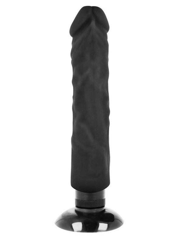 Черный вибратор на присоске Basecock Realistic Vibrator 2in1 (20 см)