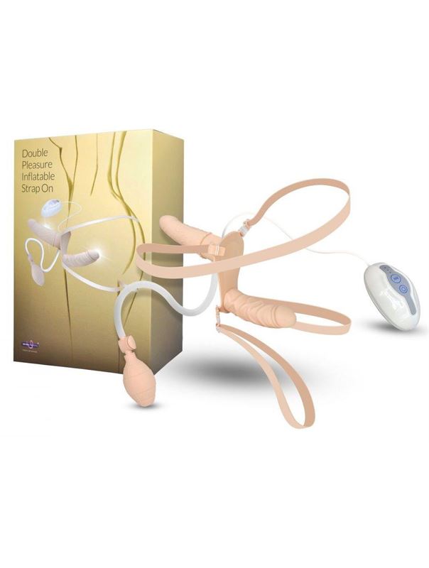 Женский страпон DOUBLE VIBRATING STRAP-ON с вагинальной пробкой - 17 см.