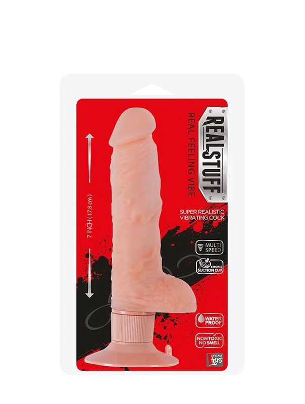 Телесный вибратор-реалистик на присоске REALSTUFF 7INCH VIBRATOR - 17,8 см.