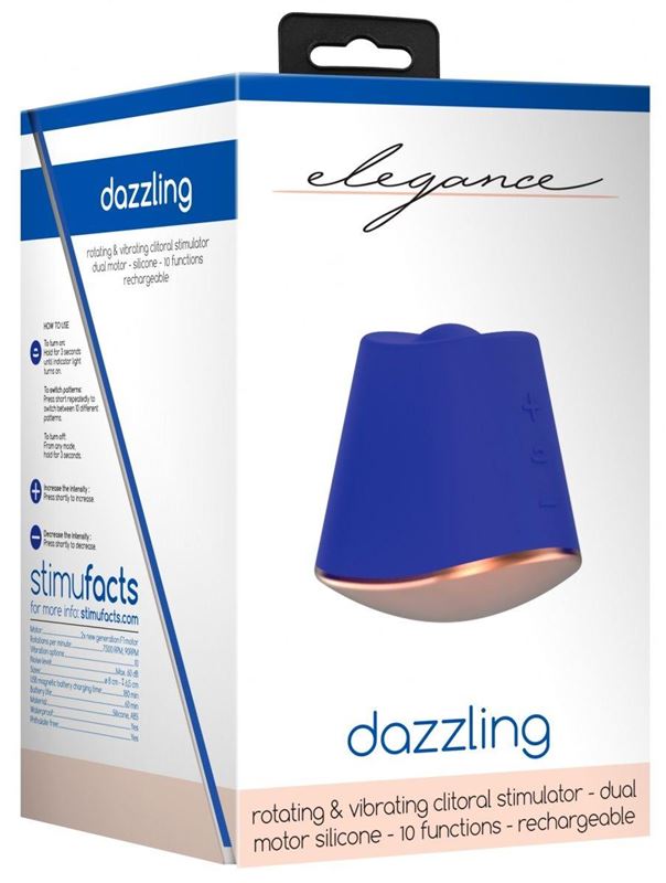 Синий клиторальный стимулятор Dazzling с вибрацией и ротацией - 6,7 см.