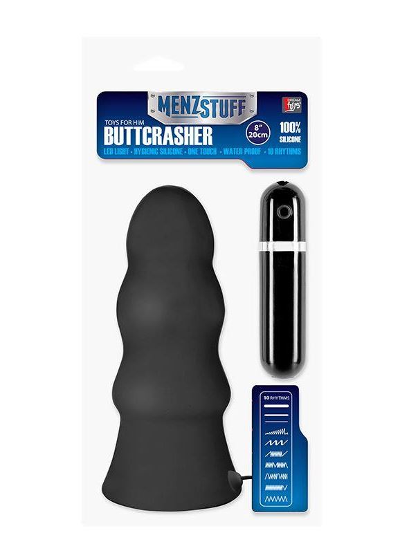 Чёрная виброёлочка MENZSTUFF VIBRATING BUTTCRASHER WAVED (20 см)