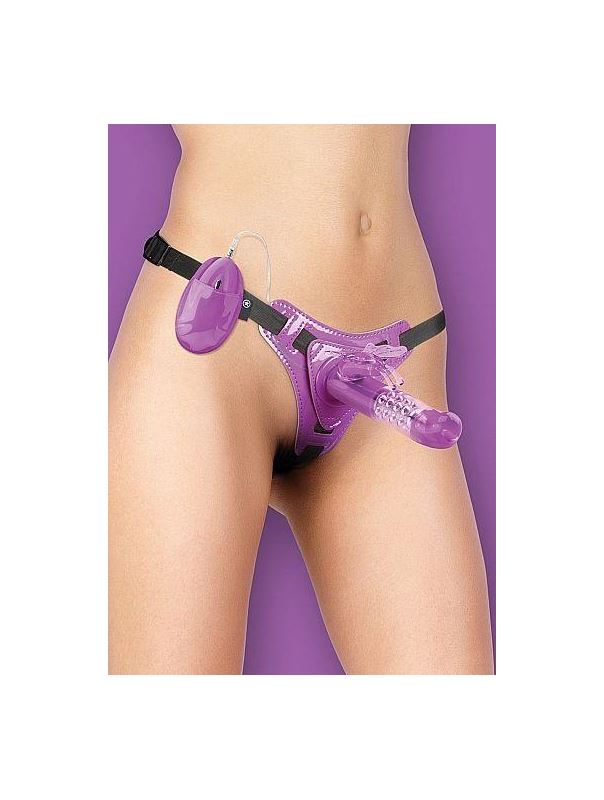 Фиолетовый страпон с вибрацией Vibrating Butterfly Strap-On (15,5 см)