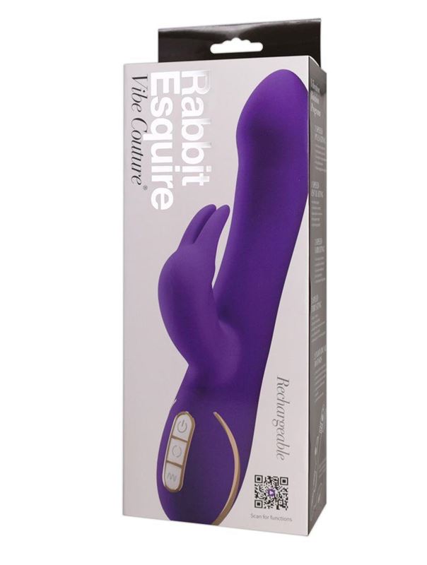 Фиолетовый вибратор-ротатор со стимулятором клитора в виде зайчика Rabbit Esquire - 22 см.