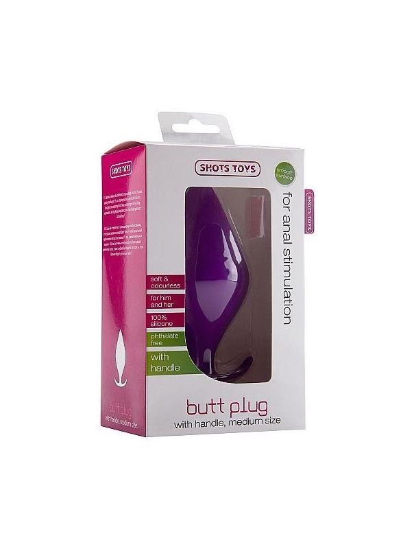 Фиолетовая анальная пробка Butt Plug with Handle Medium - 12 см.