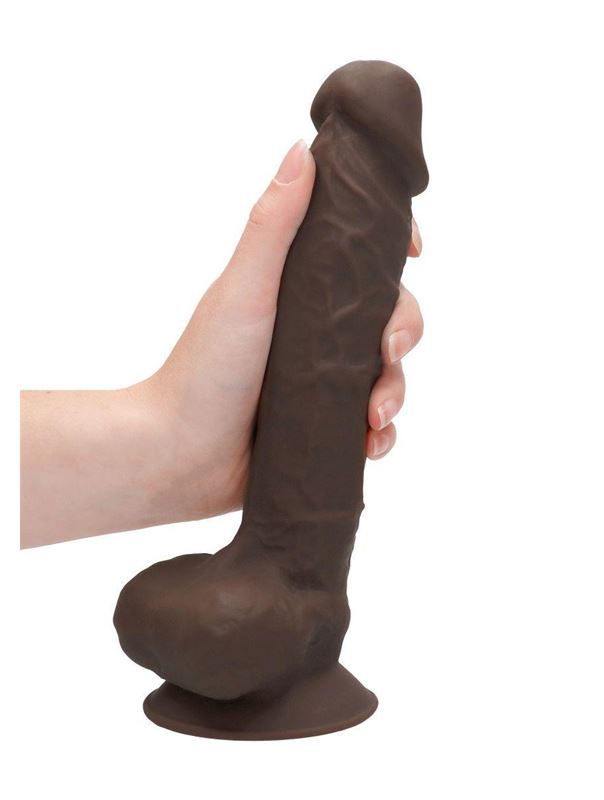 Коричневый фаллоимитатор Silicone Dildo With Balls (22,8 см)