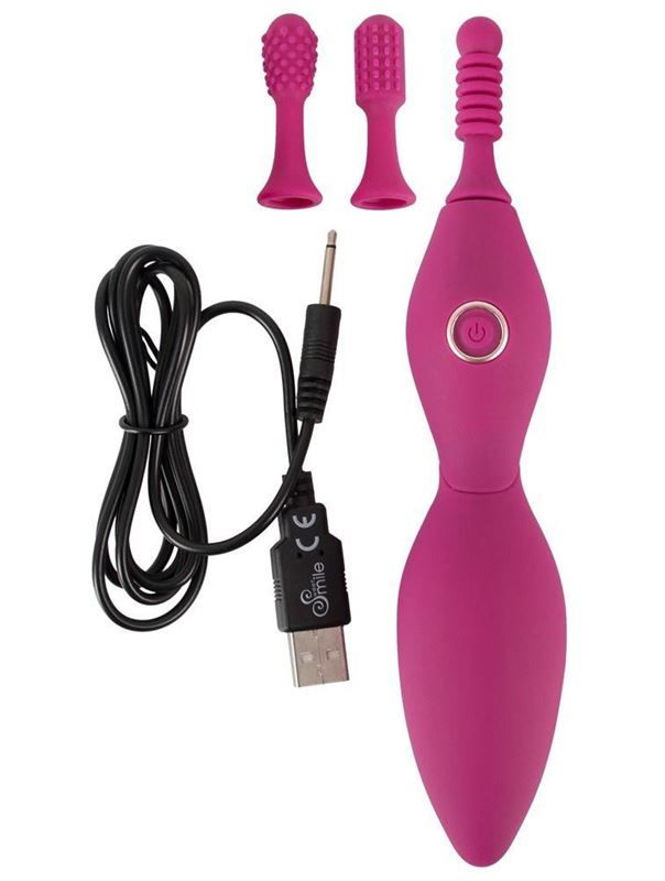 Ярко-розовый клиторальный вибратор с 3 насадками Spot Vibrator with 3 Tips (17,9 см)