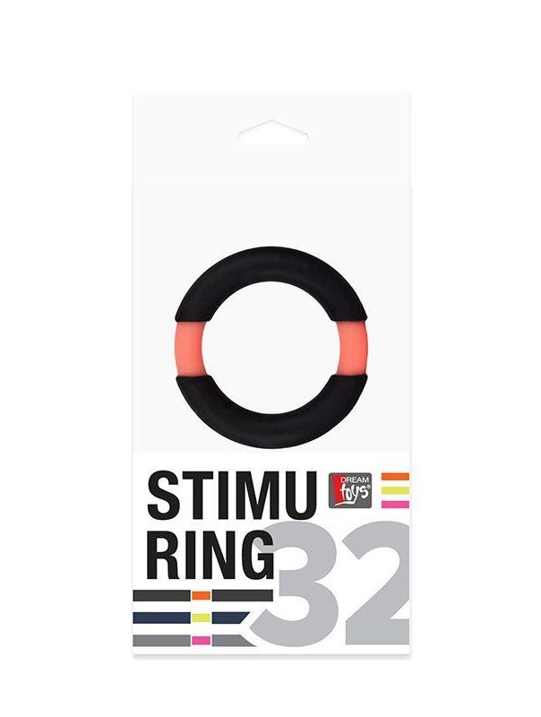 Чёрное эрекционное кольцо NEON STIMU RING 32MM BLACK/ORANGE