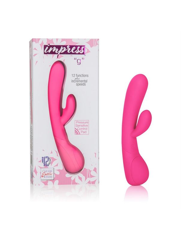 Розовый вибромассажер Impress “g” со стимуляцией клитора - 18 см.