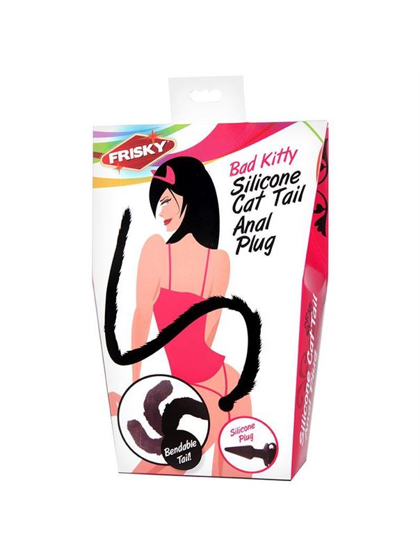 Анальная пробка с длинным кошачьим хвостиком Faux Cat Tail Butt Plug - 10 см.