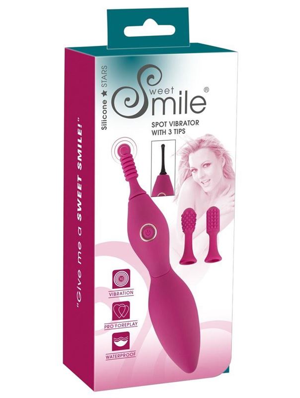 Ярко-розовый клиторальный вибратор с 3 насадками Spot Vibrator with 3 Tips (17,9 см)