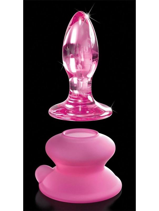 Розовая стеклянная пробка Icicles №90 с силиконовой присоской (8 см)