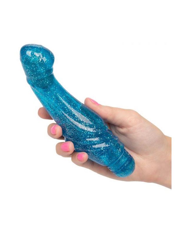 Голубой вибратор G Glitz с блёстками (17,5 см)