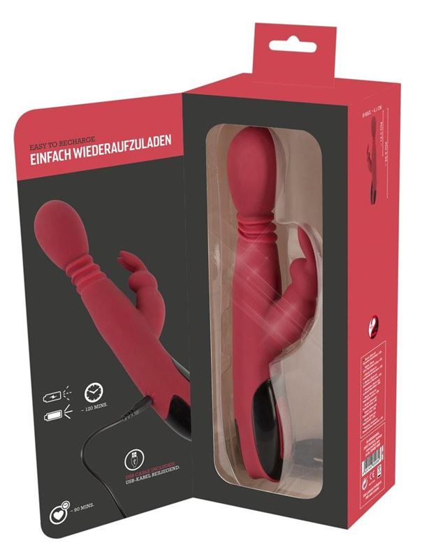Красный вибратор Rabbit Vibrator с клиторальным отростком (26,5 см)