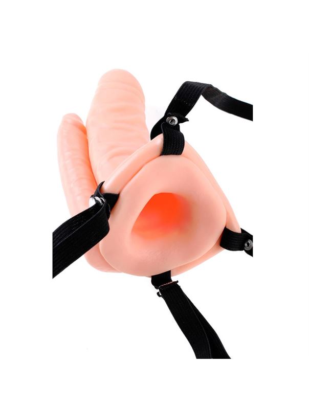Двойной страпон с вибрацией Double Penetrator Vibrating Hollow Strap-On - 18 см.