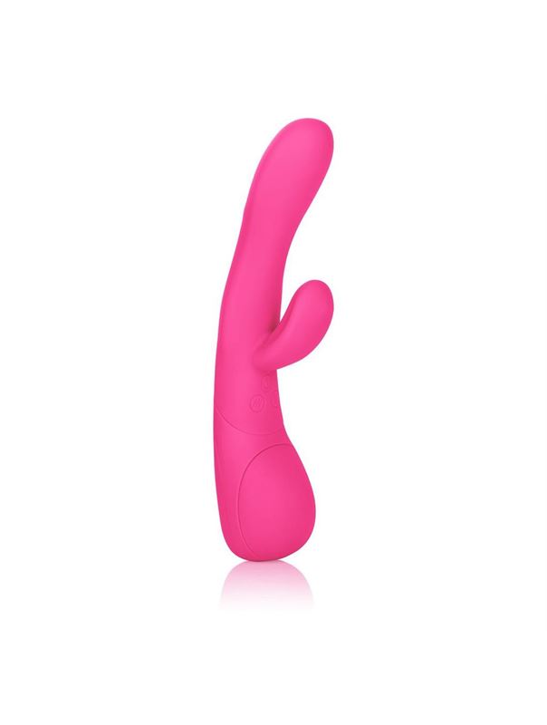 Розовый вибромассажер Impress Tongue со стимуляцией клитора - 18 см.