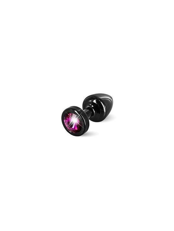 Чёрная пробка с малиновым кристаллом ANNI round black T1 Fuschia - 6 см.