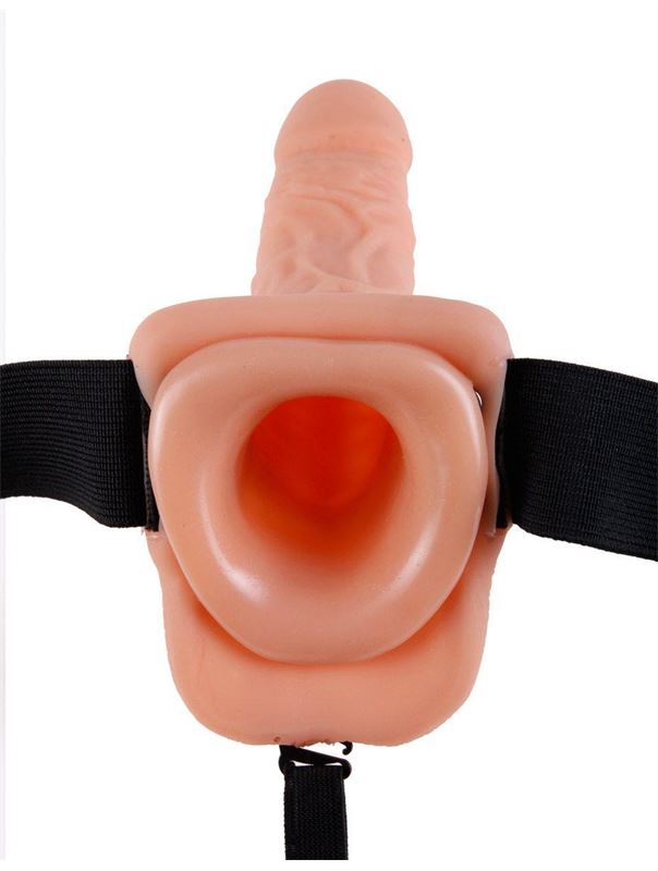 Телесный полый страпон с вибрацией Vibrating Hollow Strap-On with Balls (24 см)
