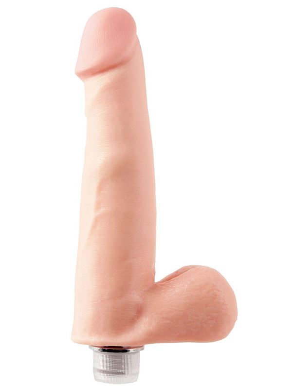 Фаллоимитатор-реалистик с мошонкой телесного цвета Vibrating Dong - 21,5 см.
