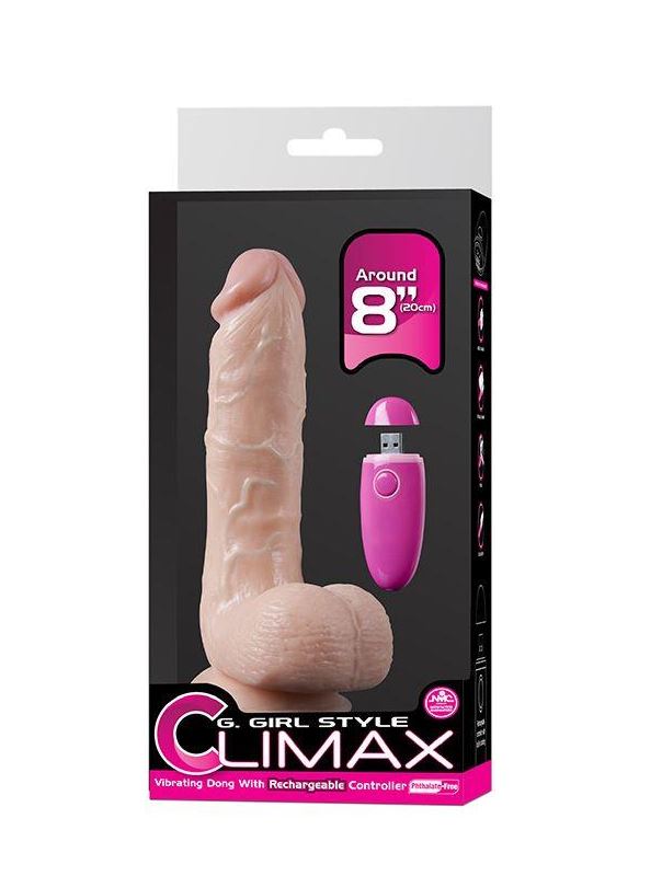 Телесный перезаряжаемый вибратор G-GIRL 8INCH PVC RECHARGEABLE VIBRATOR - 20 см.