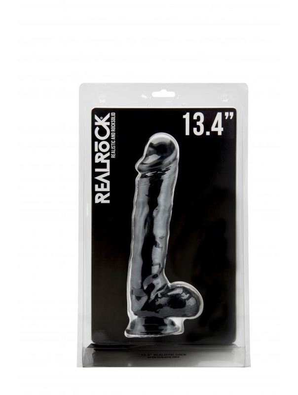 Чёрный фаллоимитатор Realistic Cock 13,4 With Scrotum - 34 см.