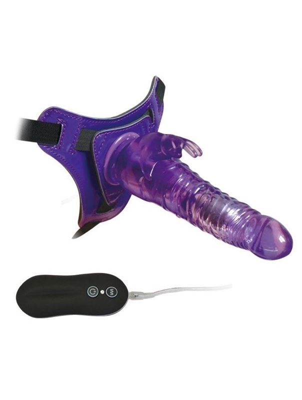 Фиолетовый страпон 10 Model Vibrations 8.5" Harness Rabbit Dong (19 см)