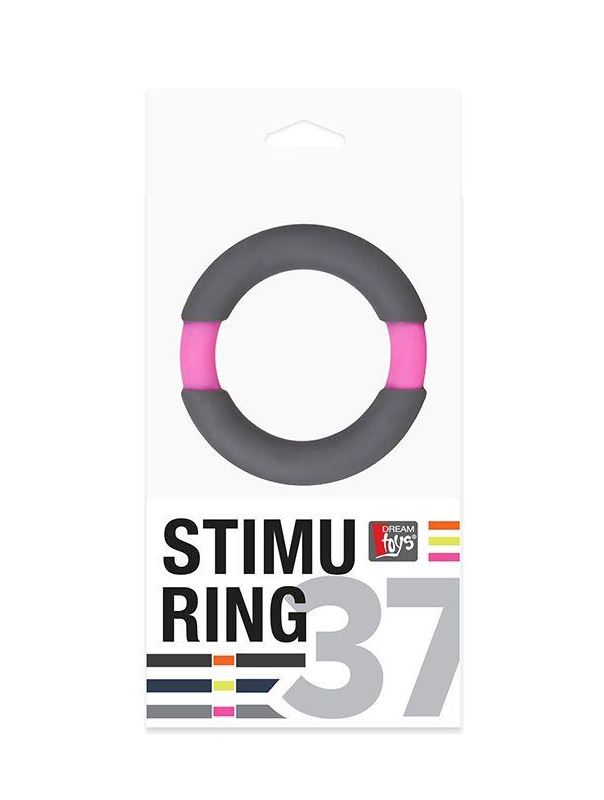 Серое эрекционное кольцо NEON STIMU RING 37MM GREY/PINK