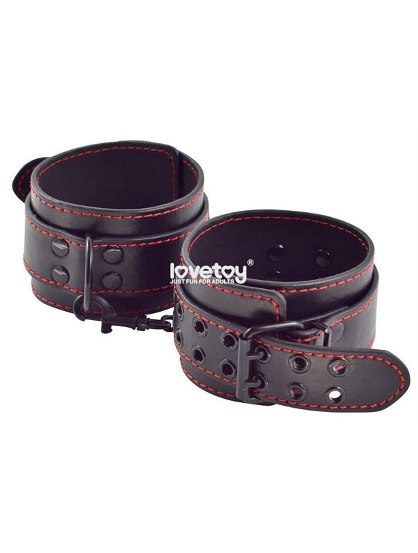 Черные поножи Bondage Fetish Pleasure Ankle cuffs с контрастной строчкой
