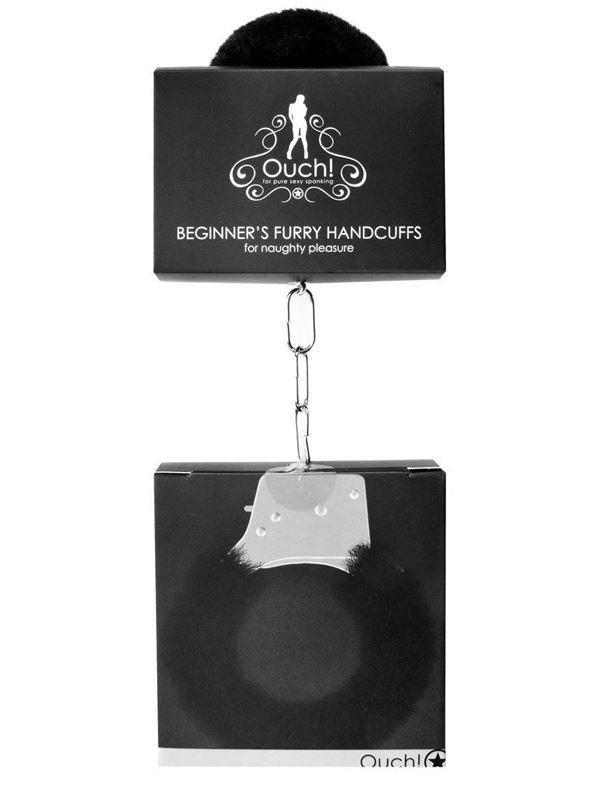 Пушистые чёрные наручники Beginner's Furry Handcuffs