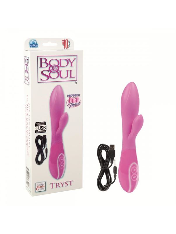 Розовый вибратор с клиторальным отростком Body & Soul Tryst
