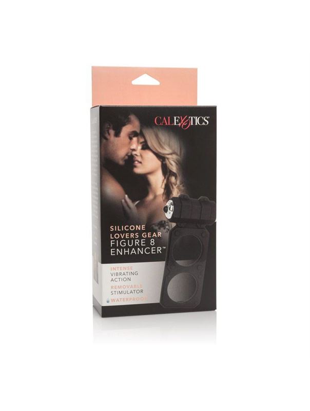 Чёрное эрекционное кольцо с вибрацией и подхватом мошонки Silicone Lovers Gear Figure 8" Enhancer