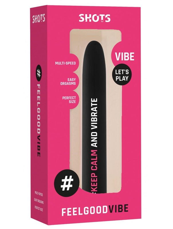 Черный гладкий вибратор Feelgood Vibe - #Keep calm and vibrate (17,2 см)