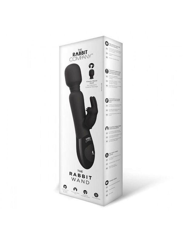 Чёрный жезловый вибратор с клиторальным отростком Wand Rabbit