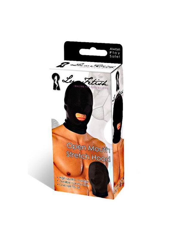 Черная эластичная маска на голову с прорезью для рта Open Mouth Stretch Hood