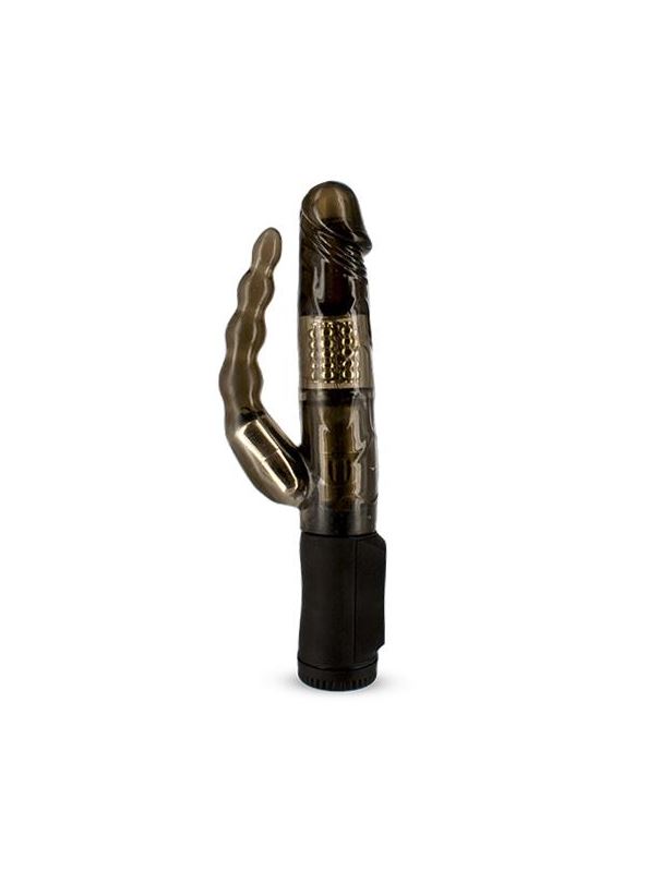 Черный вибратор DOUBLE VIBE BLACK ROGER с анальным хвостом (21 см)