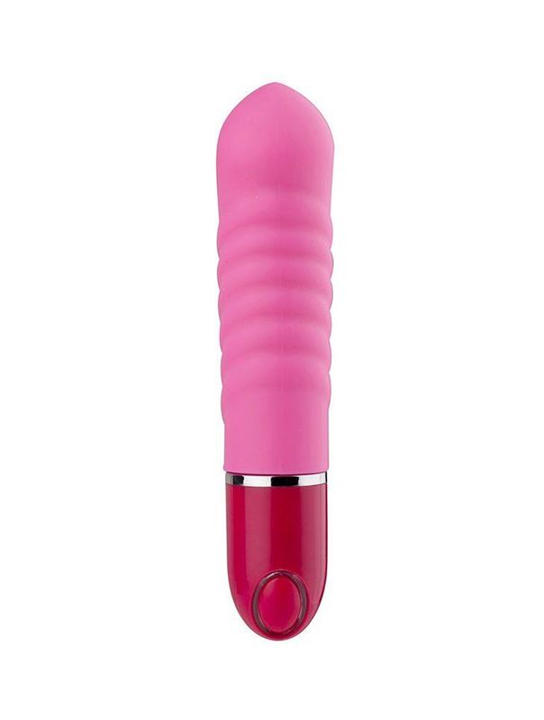 Розовый ребристый мини-вибратор NEON PLEASURE WAVES PINK - 14 см.