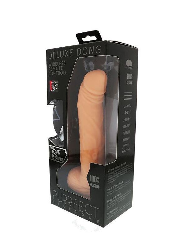 Телесный вибратор с присоской и дистанционным управлением PURRFECT SILICONE DELUXE REMOTE VIBE 8IN - 20 см.