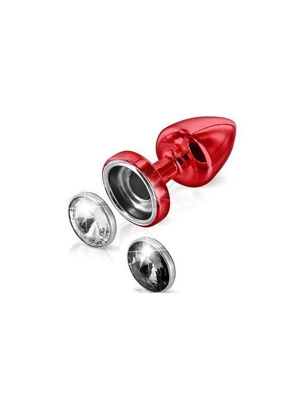 Красный анальный плаг Anni Magnet T1 Red Cristal/black с 2 заменяемыми кристаллами