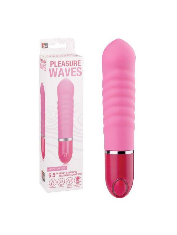 Розовый ребристый мини-вибратор NEON PLEASURE WAVES PINK - 14 см.