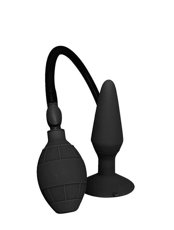 Чёрная анальная втулка с функцией расширения MENZSTUFF LARGE INFLATABLE PLUG - 14,5 см.