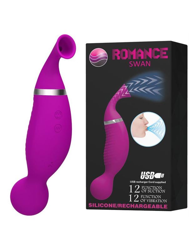Двусторонний стимулятор Romance Swan - с вибрацией и функцией всасывания