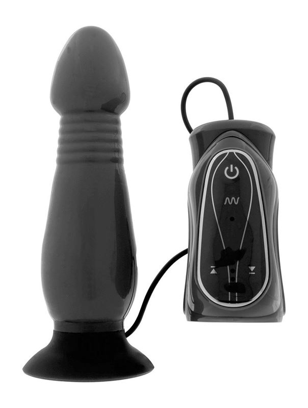 Чёрный анальный стимулятор с вибрацией THRUSTING BUTT PLUG (14,5 см)