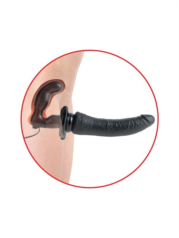 Черный страпон с вагинальной пробкой Deluxe Vibrating Penetrix Strap-On (19 см)