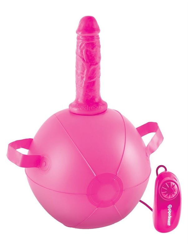 Розовый надувной мяч с вибронасадкой Vibrating Mini Sex Ball - 15,2 см.