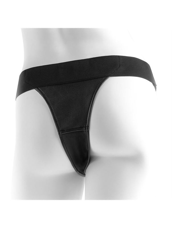 Черные виниловые женские трусики для страпона Crotchless Harness