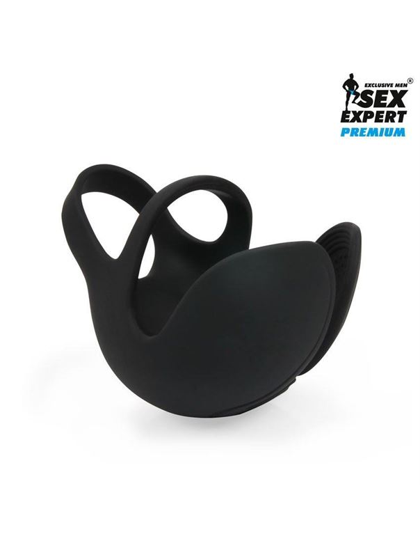 Черная насадка с вибрацией на пенис и мошонку Sex Expert