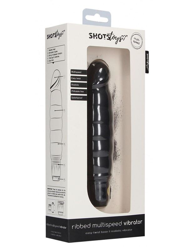 Черный вибратор Ribbed Multispeed Vibrator (17 см)