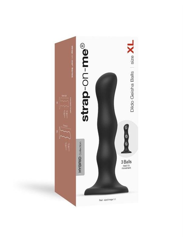 Черная насадка Strap-On-Me Dildo Geisha Balls - размер XL