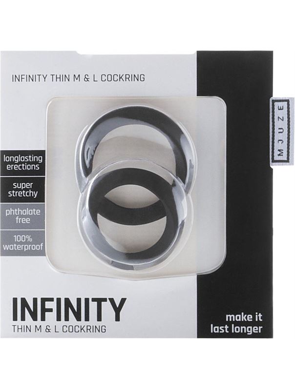 Набор из 2 чёрных эрекционных колец разного размера Infinity Thin M and L Cockring